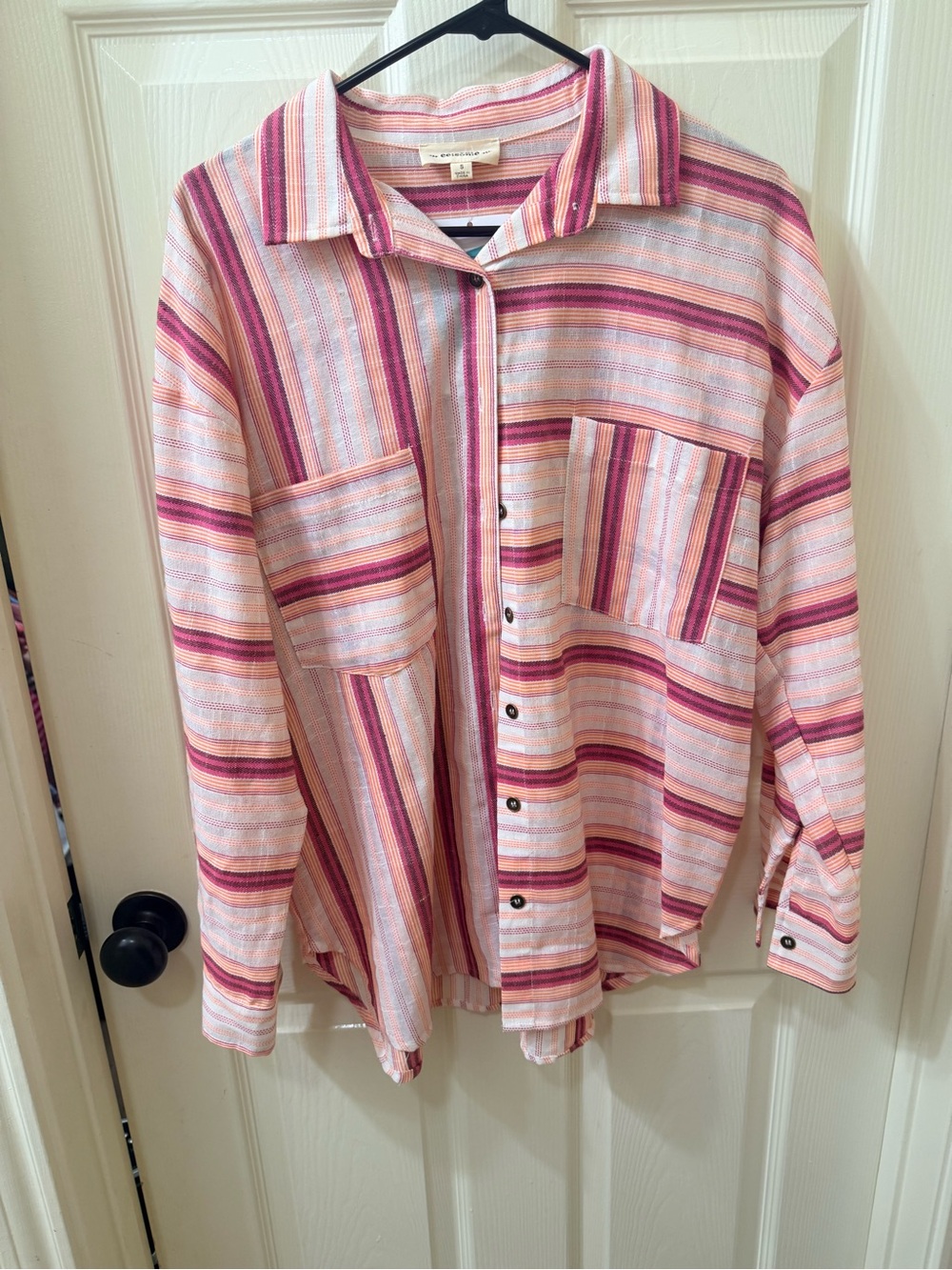 Striped Button-Up Shirt in Pink and Cream